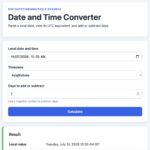 PHP DateTimeImmutable converter showing local time, UTC, Unix timestamp, and adjusted date