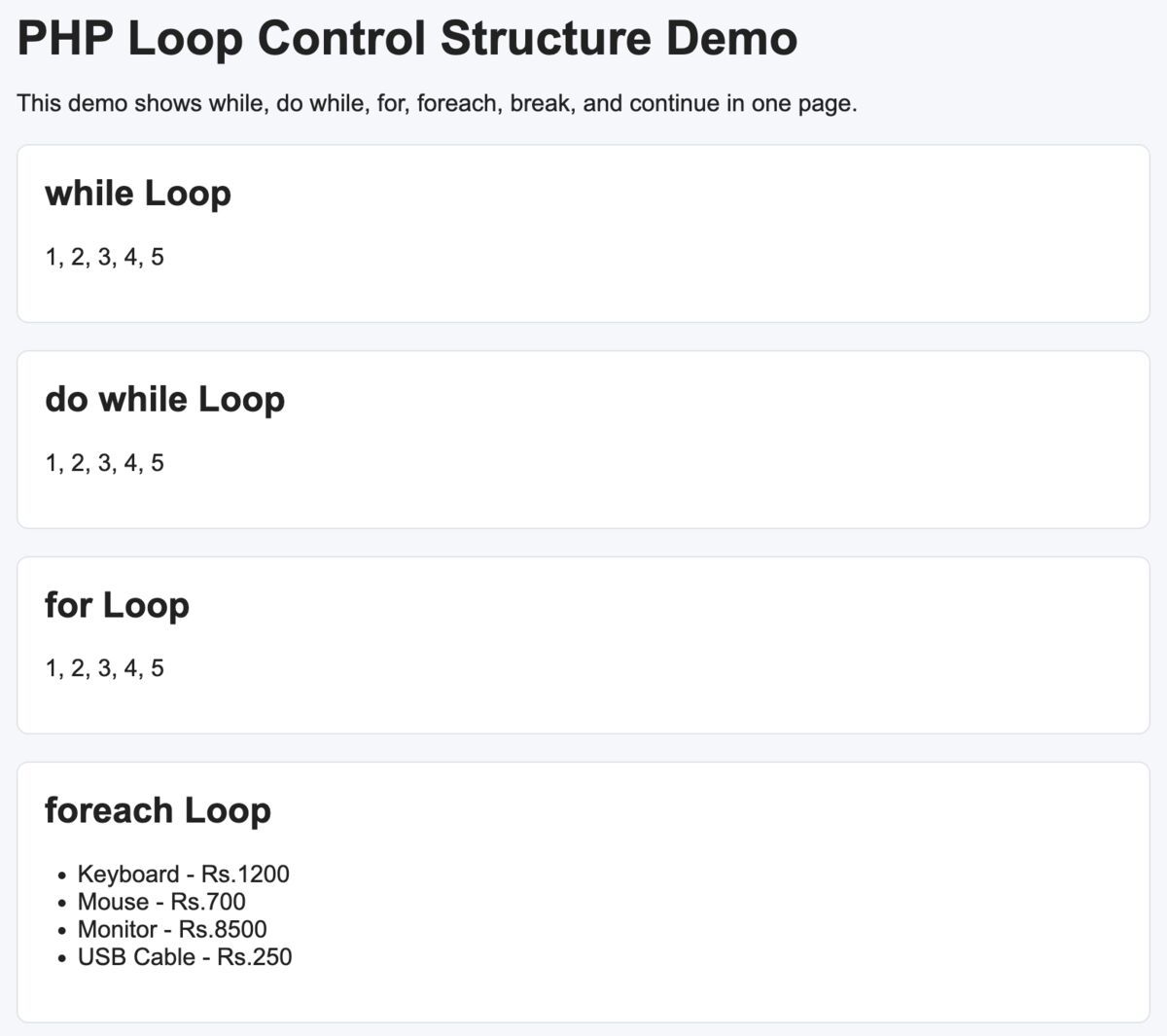 PHP Loops: while, do while, for, foreach, break and continue - PHPpot