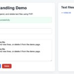 PHP file handling example showing text written into a file