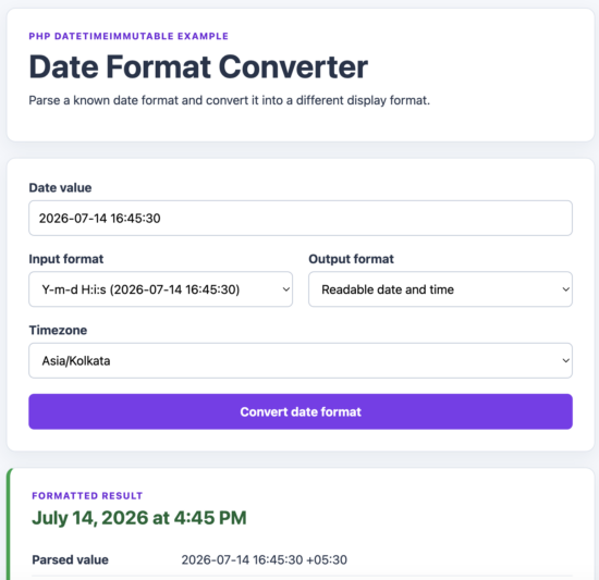 PHP date format converter changing a date into a readable format