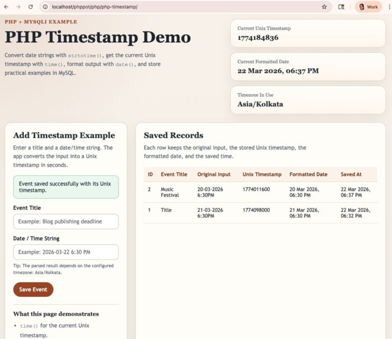 Timestamp Sample Display PHP Timestamp Explained (Convert, Format, and Use Unix Time) - PHPpot