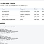 PHP DOM parser output showing updated XML product records