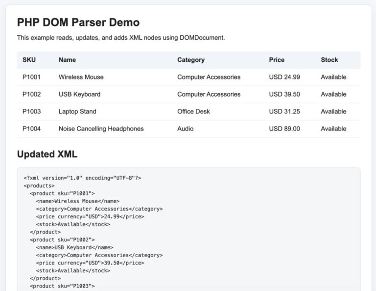 PHP DOM Parser: Read, Update and Add XML Nodes - PHPpot