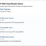 PHP RSS feed reader output showing RSS feed items