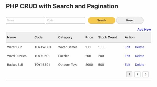 php search pagination crud