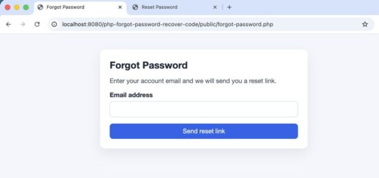 Forgot password form in PHP