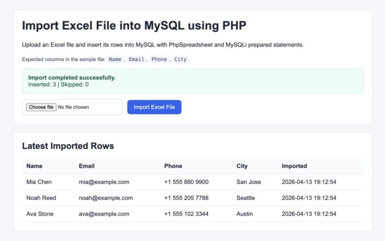 PHP Import Excel File into MySQL Database with PhpSpreadsheet - PHPpot
