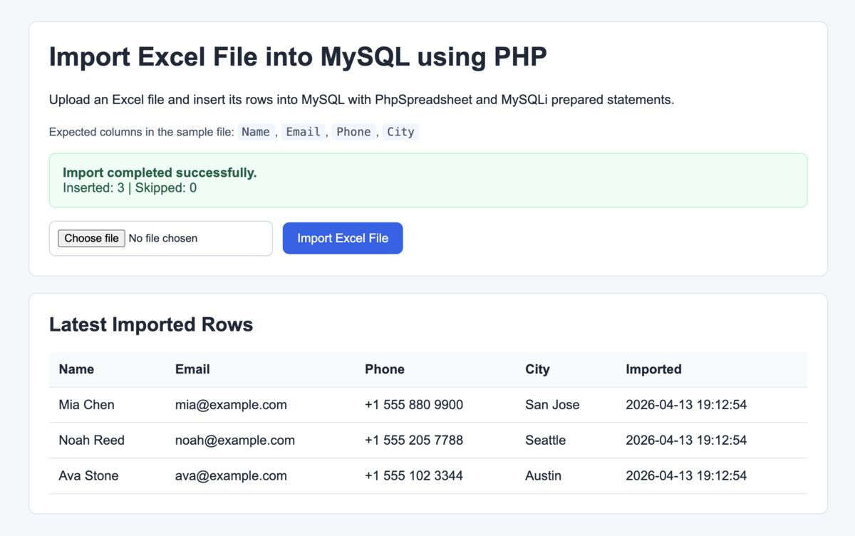 PHP Import Excel File into MySQL Database with PhpSpreadsheet - PHPpot