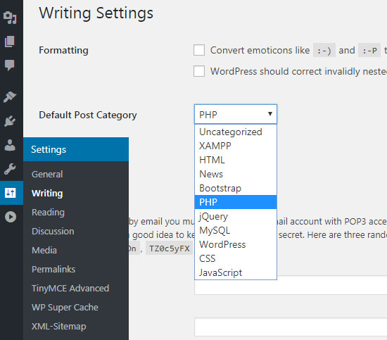 How to change the default category in wordpress