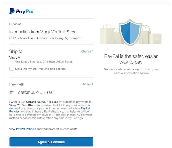 Paypal Subscription Billing Agreement Approval