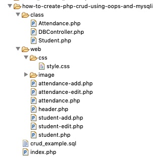 File Structure to Create PHP CRUD Example