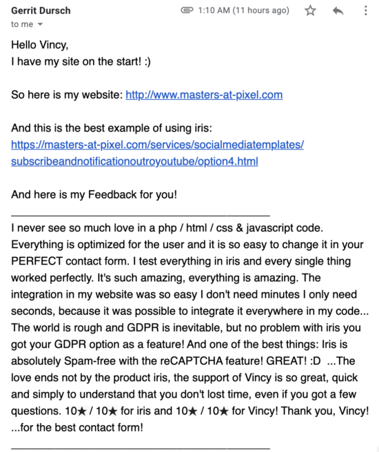 Iris customer testimonial
