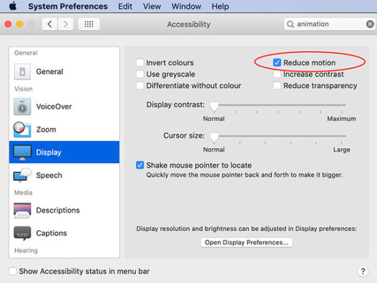 System Preferences to Reduce Animation