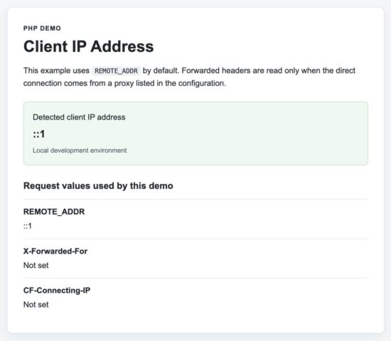 PHP application displaying the client IP address 