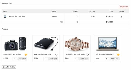 eCommerce with wishlist gallery