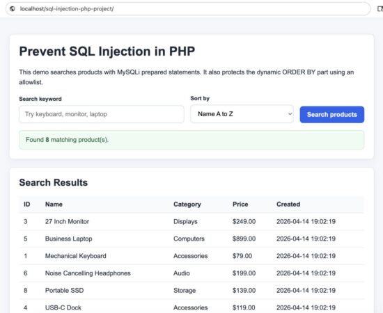 PHP product search form using MySQLi prepared statements