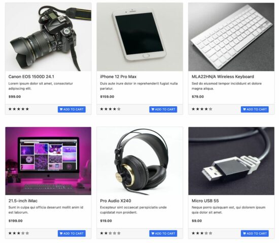bootstrap card gallery for shopping cart