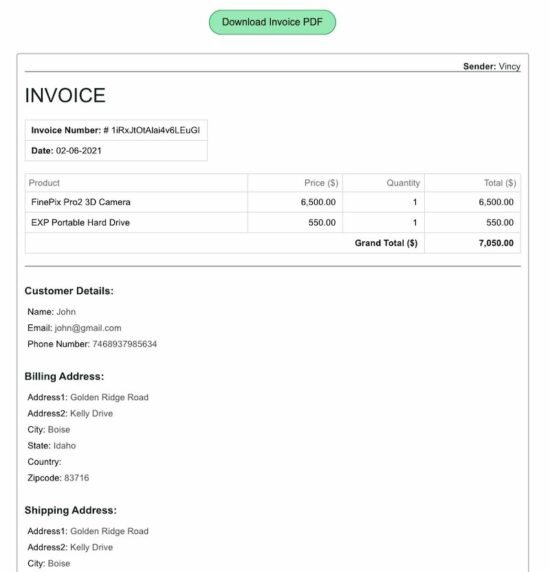 Generated Invoice PDF in JavaScript
