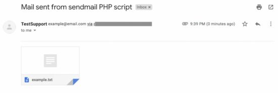 sendmail in php to attach file