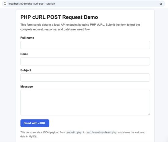 PHP cURL POST example demo form page
