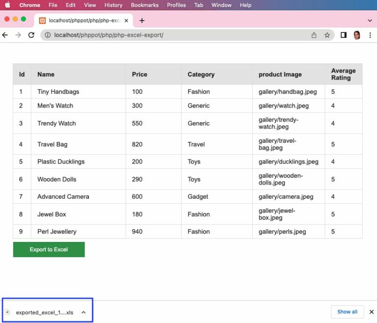 PHP Excel Export Code (Data to File) - Phppot