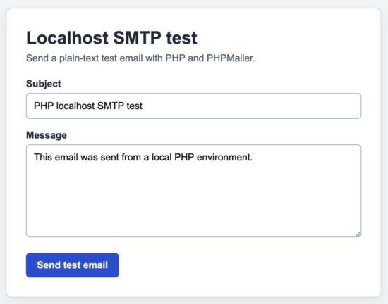 Successful PHP localhost SMTP email test