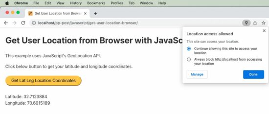 get user location browser output