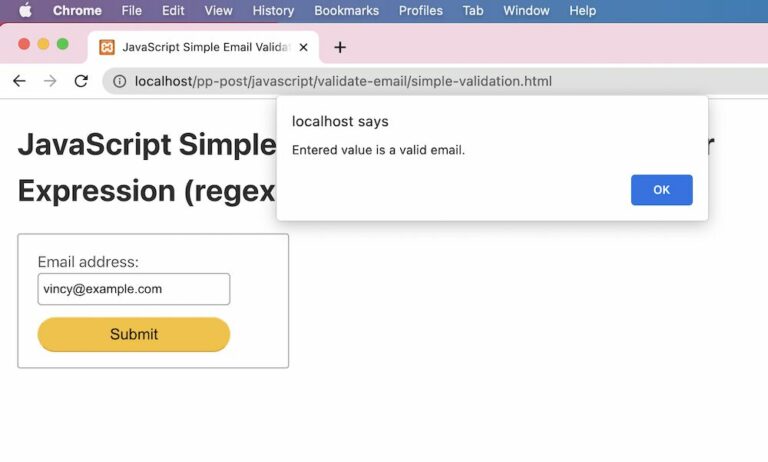 JavaScript Validate Email Using Regular Expression regex Phppot