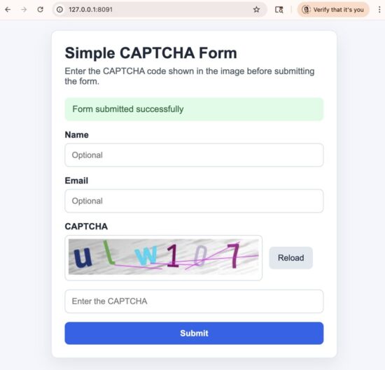 Laravel CAPTCHA success message after form submission