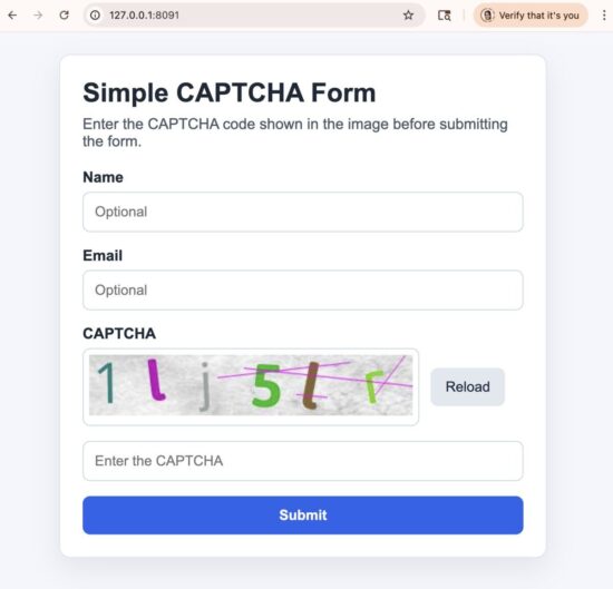Laravel CAPTCHA form with reload button and validation input