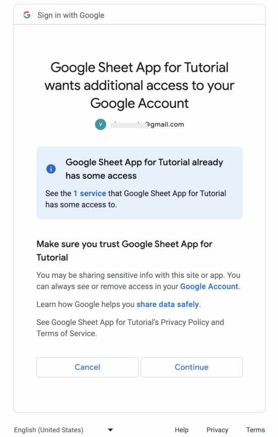 Allow Google App to Access Sheet
