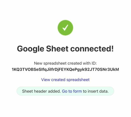 Create Google Sheet Success