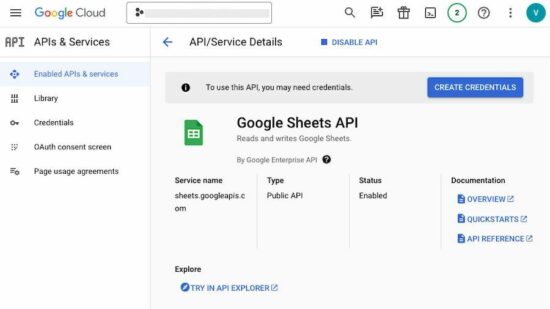 enabling google sheet api
