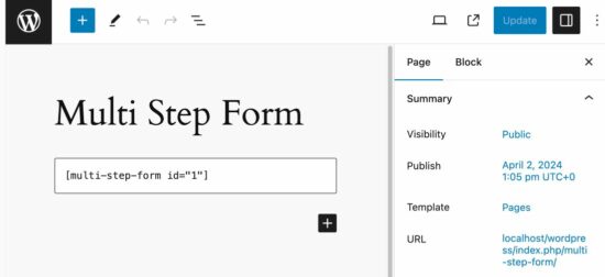 Add Shortcode to Form Page