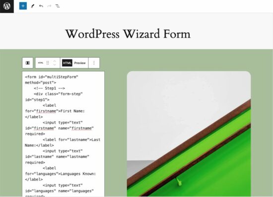 Create WordPress Page with Wizard Form