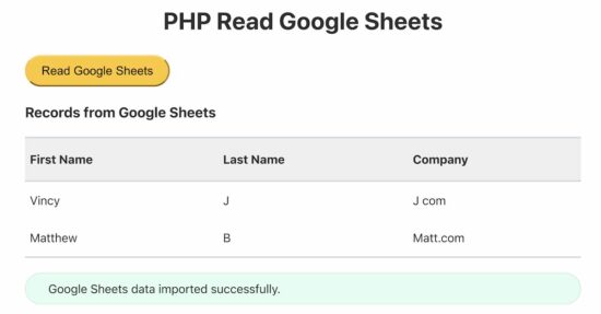 PHP Read Google Sheet