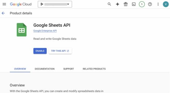 Enable Google Sheet API