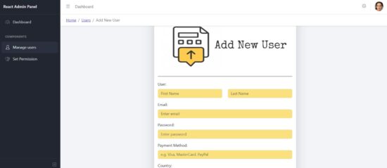 react admin add user