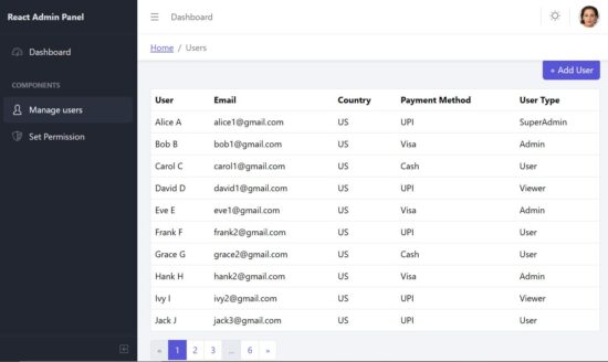 react admin manage users