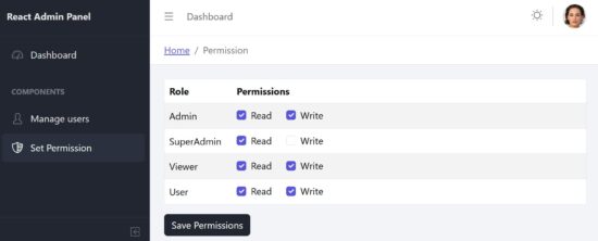 react admin set permission