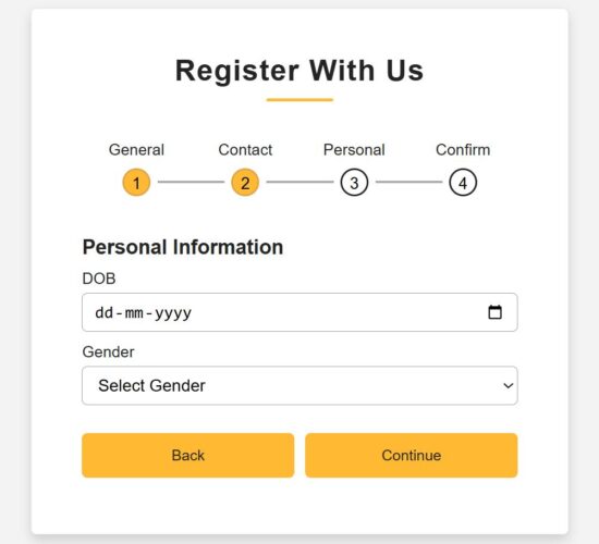 react personal info form