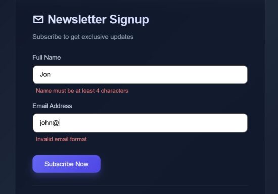 react micro interaction validation error