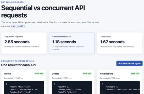 PHP curl_multi sequential and concurrent API request benchmark